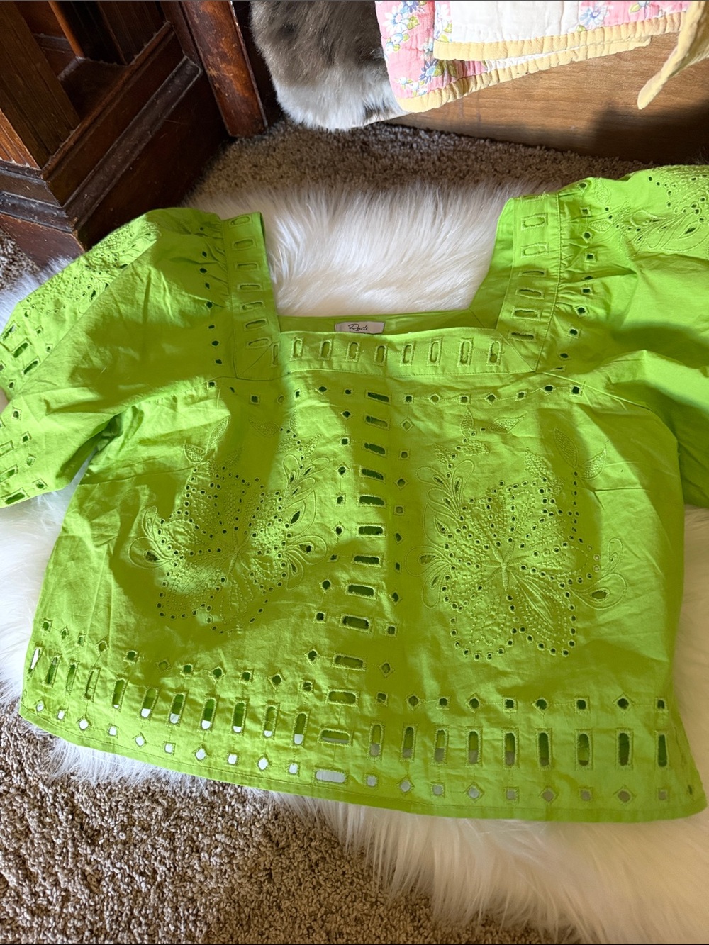 Rails Lime Green Eyelet Cotton Square-Neck Top